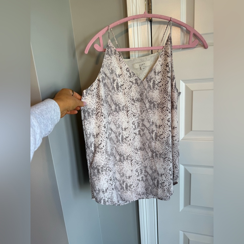 LOFT Snake-Print V-Neck Sleeveless Cami in Gray and Cream